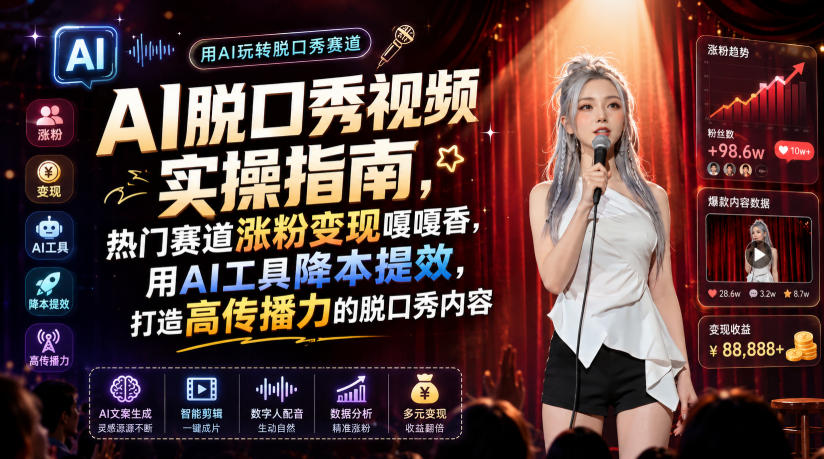 AI脱口秀视频实操指南，热门赛道涨粉变现嘎嘎香，用AI工具降本提效，打造高传播力的脱口秀内容-资源之家