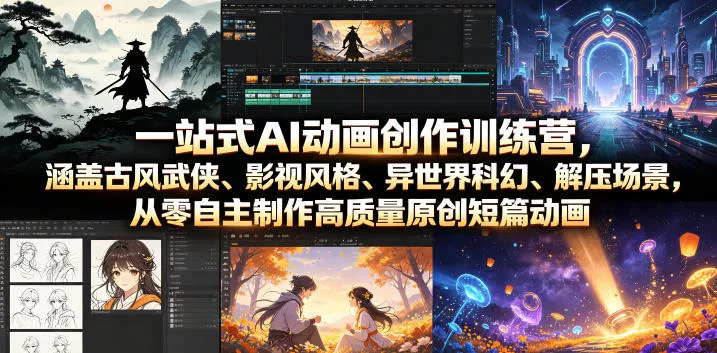 一站式AI动画创作训练营,涵盖古风武侠、影视风格、异世界科幻、解压场景,从零自主制作高质量原创短篇动画(更新)-资源之家