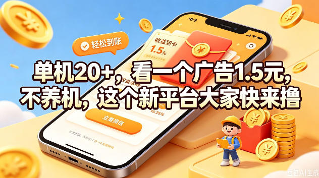 单机20+，看一个广告1.5米，不养机，这个新平台大家快来撸【揭秘】-资源之家