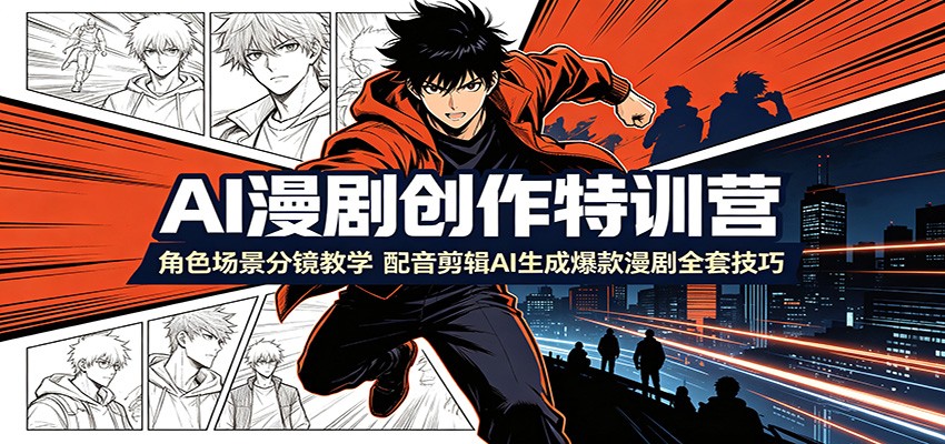 AI漫剧创作特训营:角色场景分镜教学,配音剪辑AI生成爆款漫剧全套技巧-资源之家