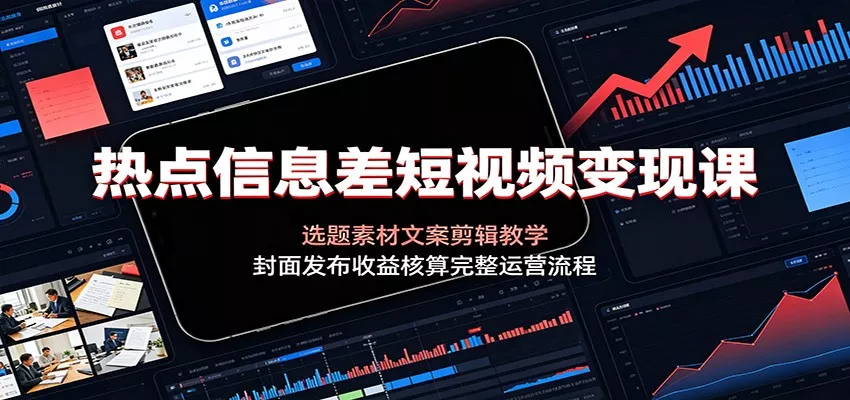 热点信息差短视频变现课：选题素材文案剪辑教学，封面发布收益核算完整运营流程-资源之家