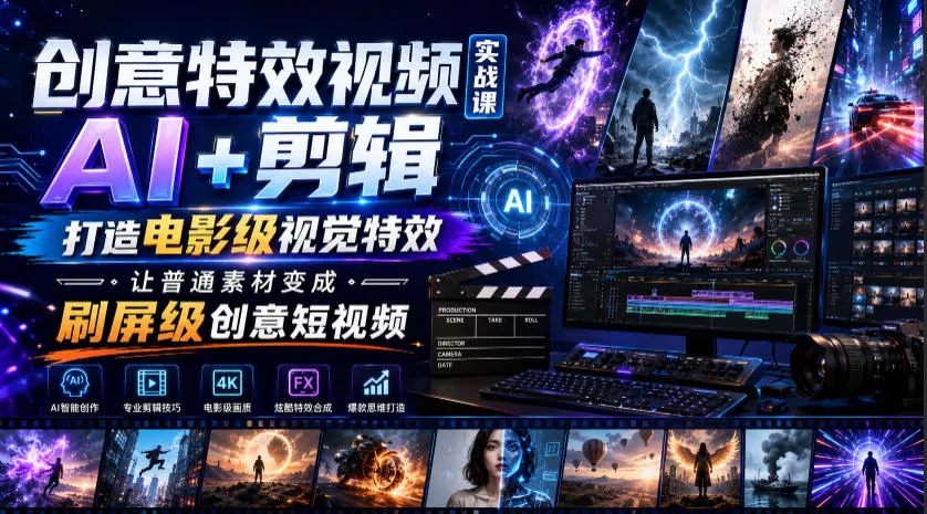 创意特效视频实战课，AI+剪辑打造电影级视觉特效，让普通素材变成刷屏级创意短视频-资源之家