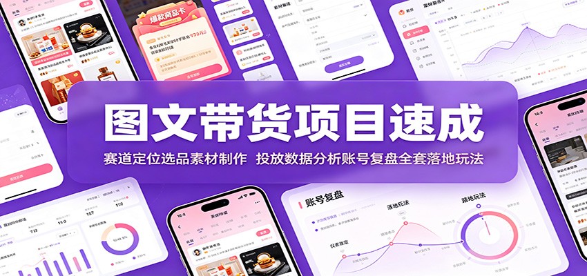 图文带货项目速成：赛道定位选品素材制作，投放数据分析账号复盘全套落地玩法-资源之家