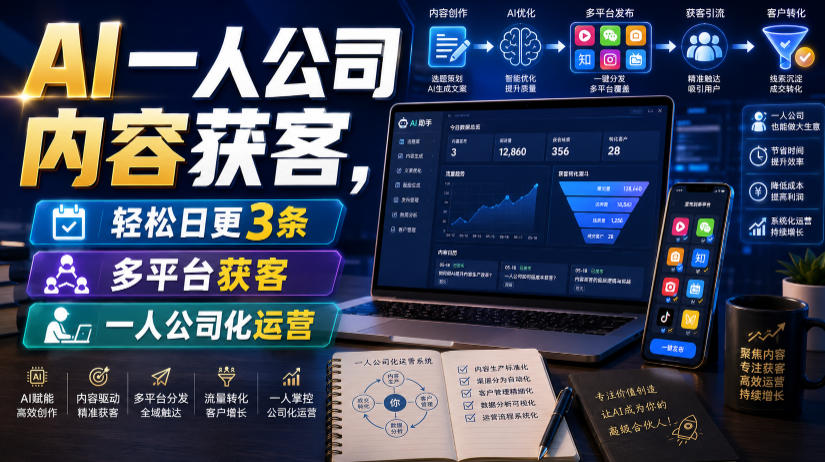 AI一人公司内容获客,轻松日更3条,多平台获客,一人公司化运营(更新)-资源之家