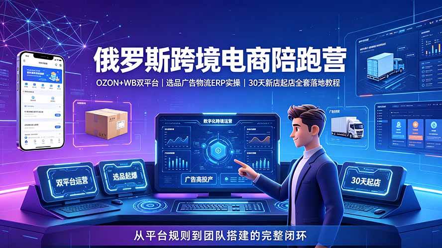 （19371期）2026俄罗斯跨境电商陪跑营：OZON+WB双平台｜选品广告物流ERP实操｜30天新店起店全套落地教程-资源之家