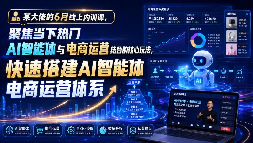 某大佬的6月线上内训课,聚焦当下热门AI智能体与电商运营结合的核心玩法,快速搭建AI智能体电商运营体系-资源之家