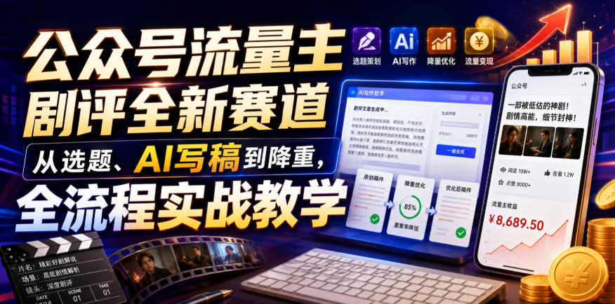 公众号流量主剧评全新赛道，从选题、AI写稿到降重，全流程实战教学-资源之家