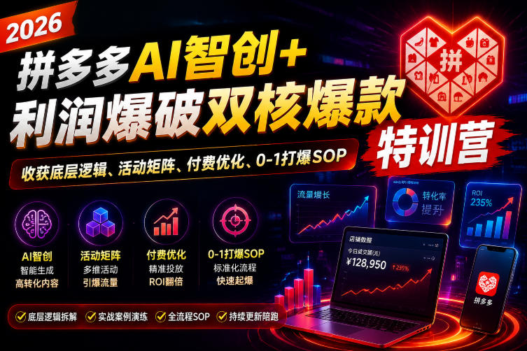 2026拼多多AI智创+利润爆破双核爆款特训营,收获底层逻辑、活动矩阵、付费优化、0-1打爆SOP-资源之家