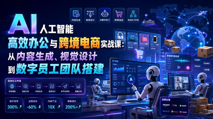 AI人工智能高效办公与跨境电商实战课:从内容生成、视觉设计到数字员工团队搭建-资源之家