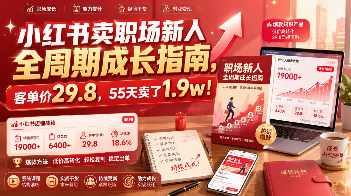 小红书卖职场新人全周期成长指南,客单价29.8,55天卖了1.9w!-资源之家