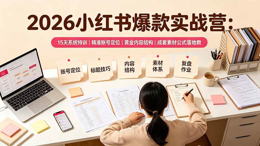 (19332期)2026小红书爆款实战营:15天系统特训|精准账号定位|黄金内容结构|成套素材公式落地教程 (19332期)2026小红书爆款实战营:15天系统特训|精准账号定位|黄金内容结构|成套素材公式落地教程