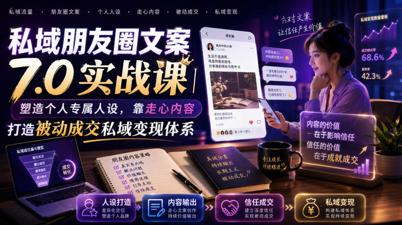 私域朋友圈文案7.0实战课｜塑造个人专属人设，靠走心内容打造被动成交私域变现体系-资源之家