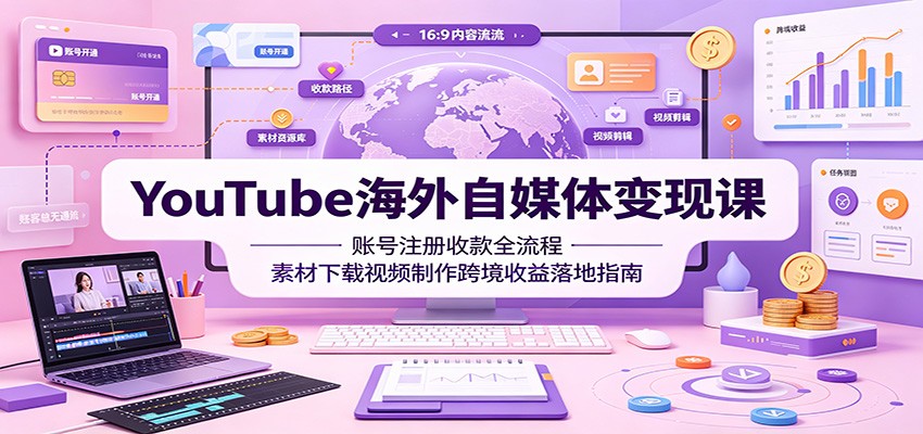YouTube海外自媒体变现课:账号注册收款全流程,素材下载视频制作跨境收益落地指南-资源之家