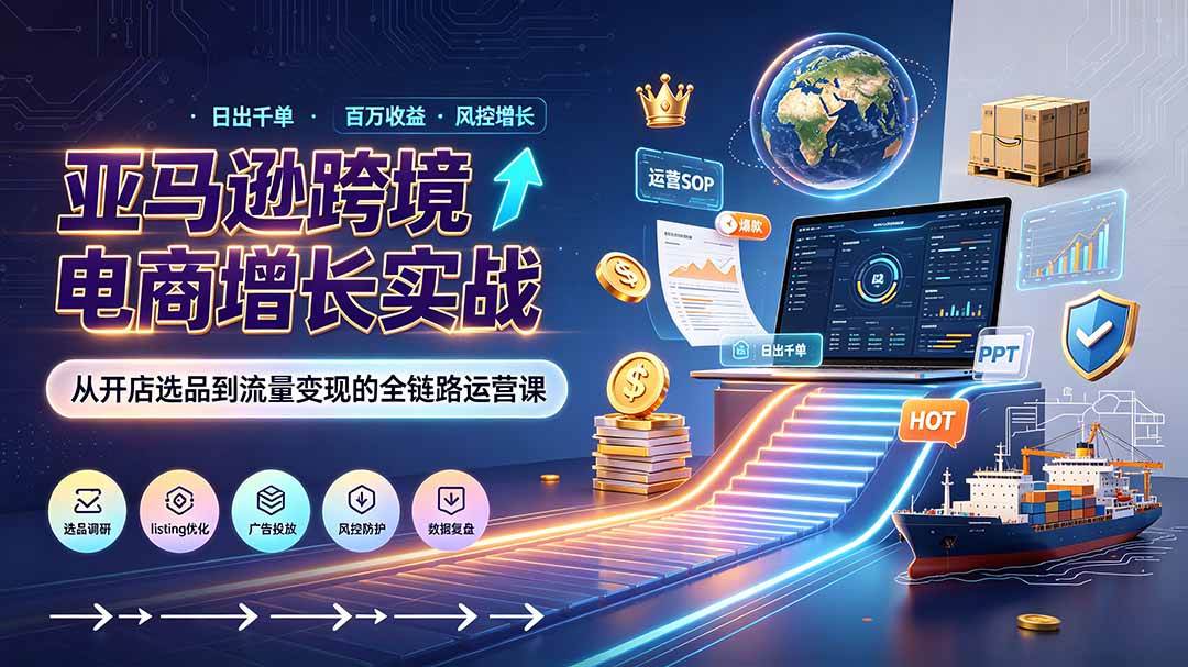 （19308期）亚马逊0-1孵化特训营8期：从注册风控到稳定日出千单实战，规避审核封店风险，标准化执行流程落地-资源之家