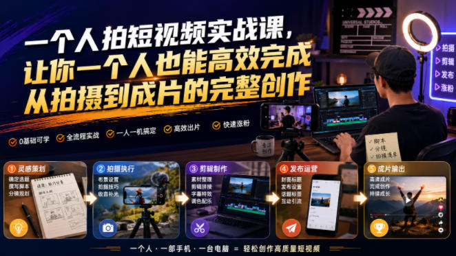 一个人拍短视频实战课，让你一个人也能高效完成从拍摄到成片的完整创作-资源之家