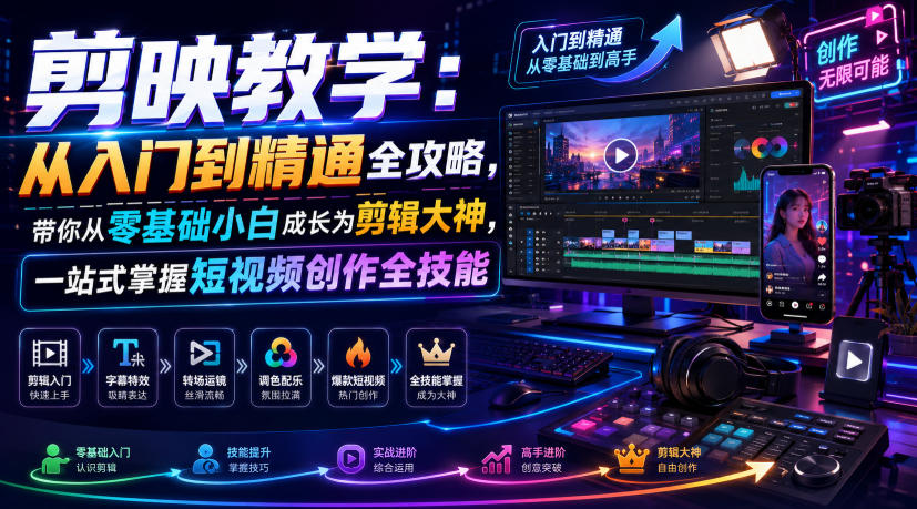 剪映教学:从入门到精通全攻略,带你从零基础小白成长为剪辑大神,一站式掌握短视频创作全技能-资源之家
